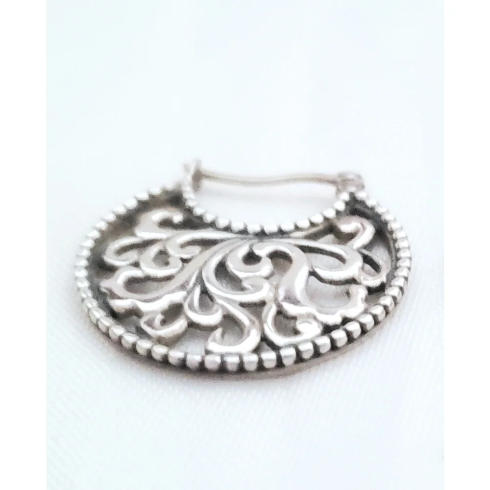 Byzantine Hoop Scroll Half Moon Earrings 925 Sterling Silver Elegant - Picture 4 of 15